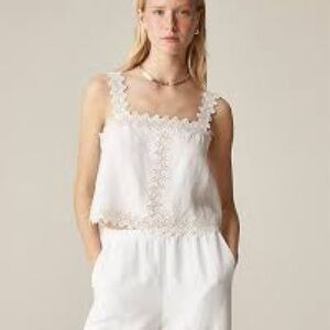NWT JCrew White Lace Trim Linen Tank, size XS